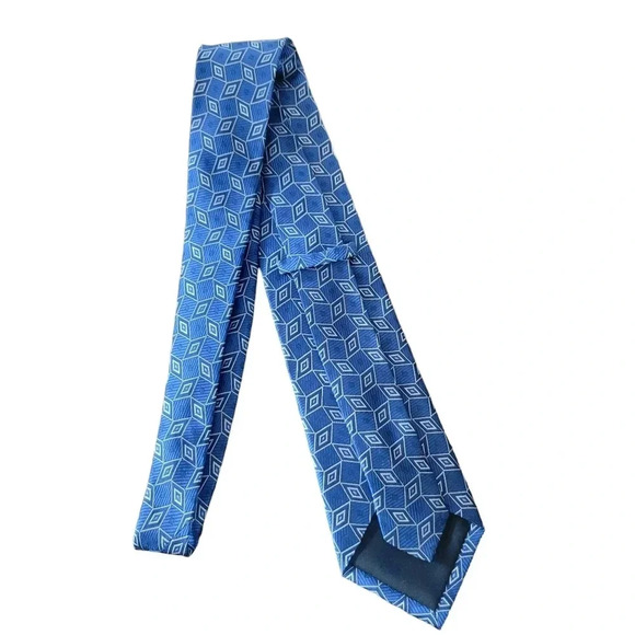 Jos. A. Bank Men's Blue Geometric Neck Tie, 100% Silk Hand-sewn - Picture 2 of 6